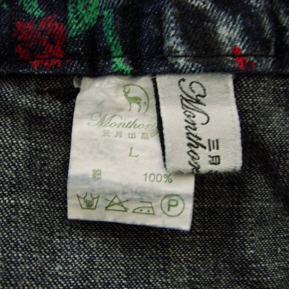 Denim Jean Overalls Japanese Floral Artsy Distressed Carpenter Loose Fit Large - Picture 16 of 16